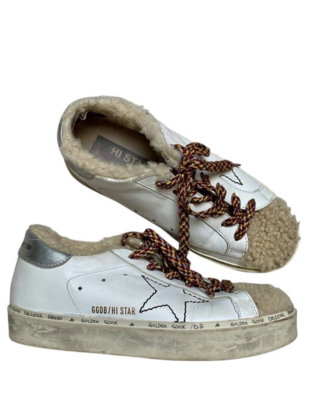 Golden Goose Designer Shearling Hi Star Sneakers White 38